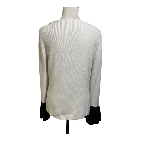 Ramy Brook womens  francette ribbed bell sleeves sweater. White black. Large - Picture 9 of 12